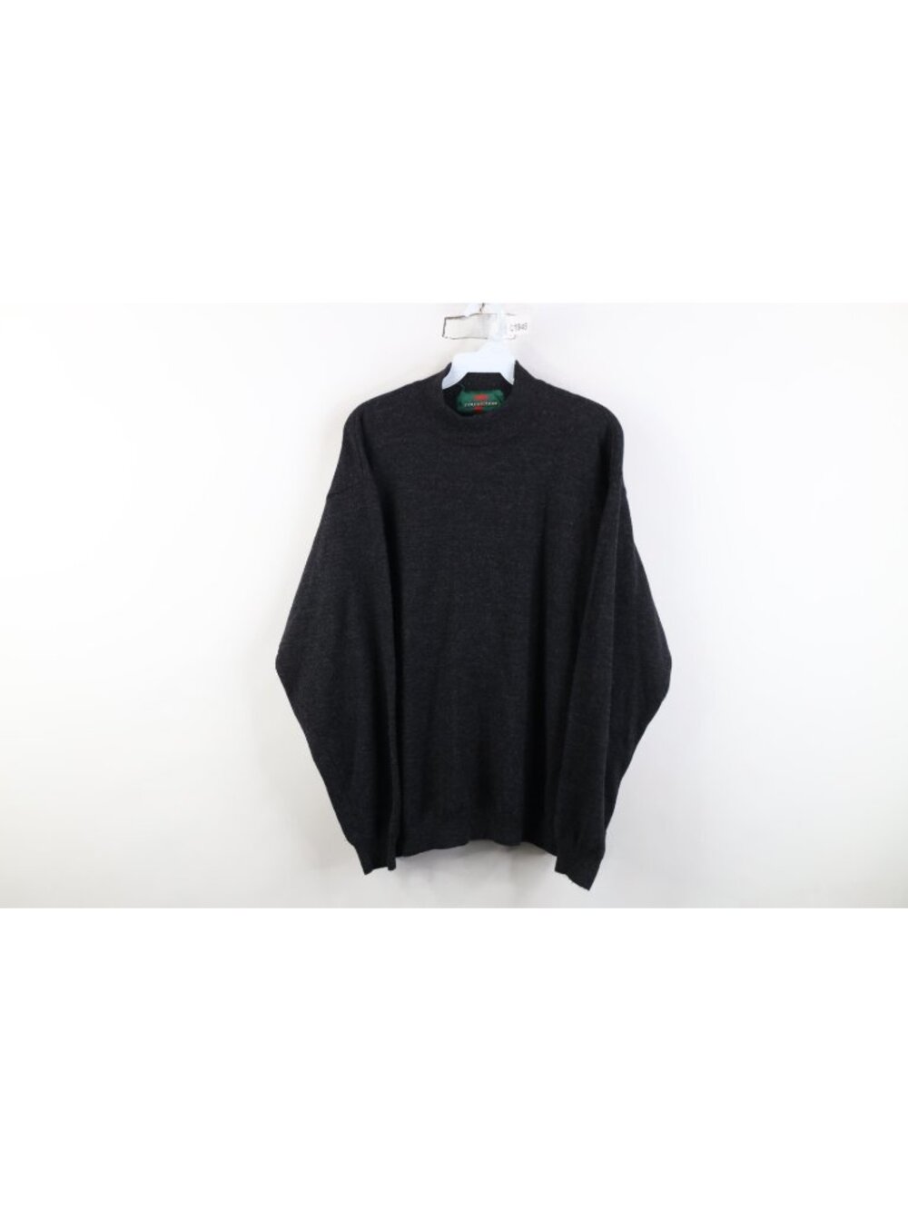 Vintage 90s Streetwear Mens 2XL Merino Wool Knit Mock Neck Sweater Charcoal Gray